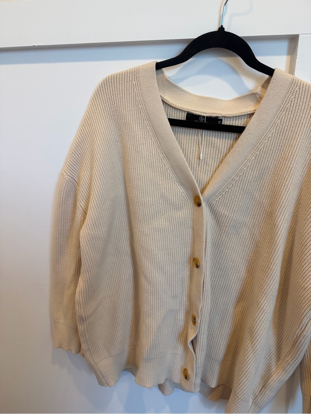 Cream Button-Front Ribbed Cardigan Sweater - Picture 3 of 5